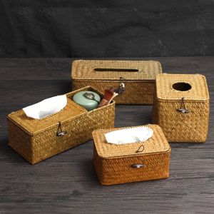 กล่องทิชชู ที่ใส่กระดาษทิชชู่ กล่องเก็บรีโมท กล่องทิชชู่รถยนต์ กระจูกสานด้วยมือ ของขวัญ