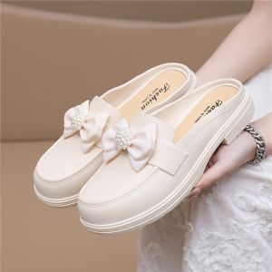 [Free Shipping] Womens Bowknot Summer New Slippers for Outdoor Wear Versatile Stylish Casual Non-Slip Womens Half Slippers