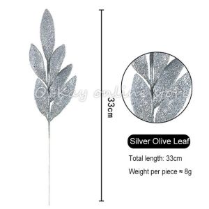 O-KAY 5pcs/set Christmas Artificial Flashing Leaves and Branches Gold and Silver Simulation Plant Leaves Wedding Gift Decoration