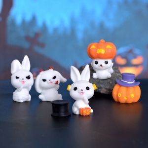 YOUSHI TOP Pumpkin Black Cat Halloween Rabbit Ghost Figurines Cartoon Resin Craft Micro Figurine Ornaments Kids Gift Mini Rabbit Halloween Micro Figurine Ghost Festival