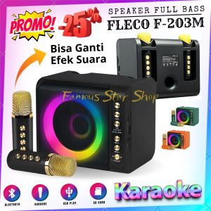 Free 2 Microphone - Speaker Bluetooth Portable Karaoke KTV FLECO F-203M Karaoke BT/ USB/ TF CARD/ AUX- Speaker Bluetooth / Salon Aktif / Salon Bluetooth / Speker Aktif / Salon Bluetooth / Speaker Aktif / Spiker Aktif / Subwoofer Aktif / Speker blutut