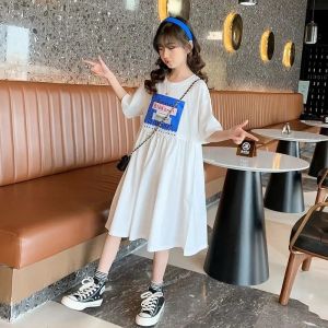 LS ShowTeen Girl Dress Shift Dress A Line Dress Long Skirt Maxi Dress Children Under Knees Dress 4-16-year-old Size 120-170cm