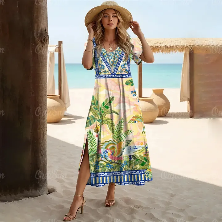 chinese dress ladies Amazon.com: 2024 Women's V-Neck Loose High Split Plus Size Tie Long Dress  Hawaiian Tropical Botanical Printed Sexy Casual Sundresses : Clothing,  Shoes & Jewelry main image 0
