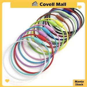 20pcs Stainless Steel Wire Keychain Ring Outdoor Camp Luggage Tag Ring Rope With Screw Lock