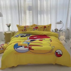 ปลอกผ้านวมปิกาจู สีเหลือง ลายการ์ตูน ปลอกผ้านวมสำหรับเตียงเดี่ยว ควีน คิง โปเกมอน