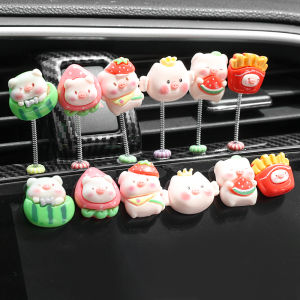 12Pcs Watermelon Pig Car Ornament DIY Dashboard Center Console Spring Shaking Head Cute Jewelry Auto Interior Accessories