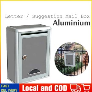 Mail Letter Post Suggestion Box Aluminum Wall Mounted Lockable Window Complaint Mailbox Round Edge Wall Hanging Waterproof for Office Home Balcony Garden
