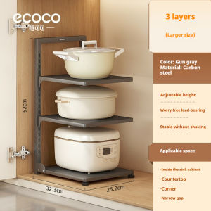 SR99. ECOCO Pot Rack Kitchen Organizer Multi Layer Storage Shelf Adjustable Cabinet Pan Holder Space Saving