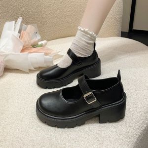 FootGlow black shoes strap shoes lolita School shoes Mary Janes japanese jk shoes #300