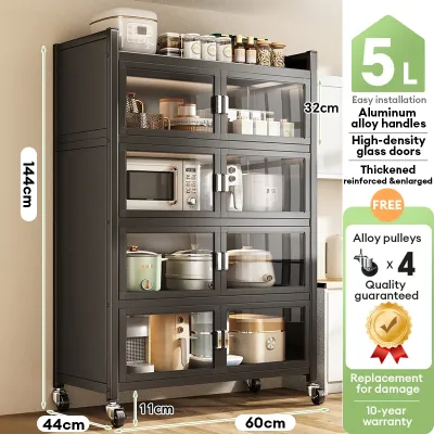CompactSteel​​ store Kitchen dust cabinet 3/4/5 Layers Kitchen Rack Rustproof Storage Cabinet Carbon Steel Multi-function Rack Enclosed Rack