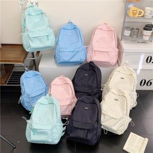 VIVAZ Nylon Polka Dot Backpack Multi-Pocket Large Capacity Student Schoolbag Fashion Lightweight Laptop Daypack for Students