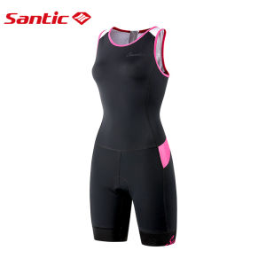 Santic Women Triathlon Suit One-Piece Sleeveless 4D Padding Quick-dry Running Swimming Suit K9LG083