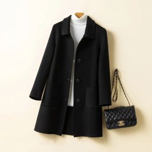 Womens Double Sided Cashmere Tweed Jacket Pocket Large MidLength Handmade and Japanese Style