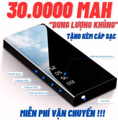 [FREESHIP TẶNG CÁP SẠC NHANH 39K] PIN DỰ PHÒNG LCD MẶT GƯƠNG DUNG LƯỢNG 30000MAH - SẠC DỰ PHÒNG CÓ ĐÈN LED HIỂN THỊ DUNG LƯỢNG PIN - HỖ TRỢ SẠC NHANH ]