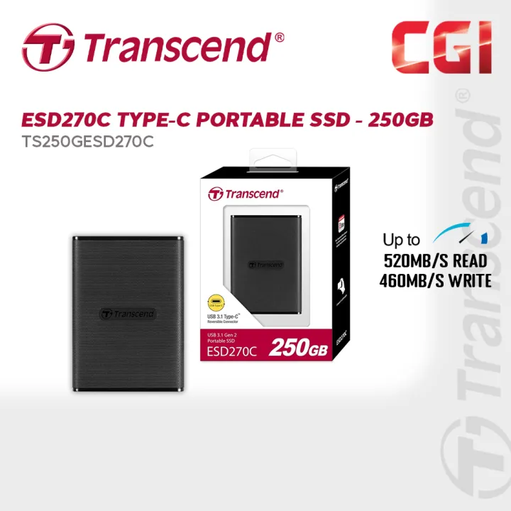 Transcend 250GB ESD270C USB 3.1 Gen 2 Type-C Portable SSD - TS250GESD270C