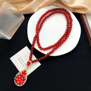 Popular live-streaming item: Red crystal autumn and winter sweater chain elegant and luxurious versatile long necklace clothing accessory pendant 2026