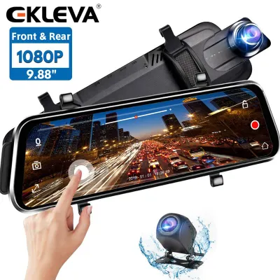 EKLEVA Gương Dash Cam Dự Phòng Camera 9.66 Full Màn Hình Cảm Ứng Dòng Truyền Thông Hai Ống Kính Full HD Camera Lùi 1080 P 170 ° Full HD Trước 1080 P Và 140 ° Góc Rộng Full HD Camera Phía Sau-INTL