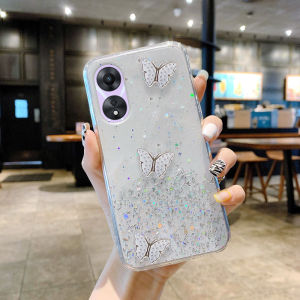 Phone Case OPPO A79 A18 A38 A58 A98 A78 5G A17 A17K A57 A77s A77 A96 A76 A16 Colorful Butterfly Decorated Starry Sky Sequins Design Soft Phone Casing OPPO A58 4G Transparent Cover Shell