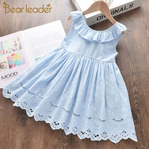Bear Leader Thời Trang Mùa Hè Cô Gái Mới Váy Bé Gái Ruffles Dây Rút Bow Quần Áo Trẻ Em Không Tay Dresses Trẻ Em Quần Áo Phi Hành Đoàn Cổ Vest Váy Cô Gái Hollow Thêu Vestidos