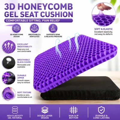Gel Seat Cushion Double Thick Egg Gel Cushion Pressure Relief Breathable Chair Pad Car Seat Office Chair Soft Cushion with Free Black Cloth Cover