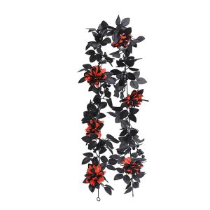 CINDYKHBKJ 175cm Halloween Rose Leaf Vines Black Simulated Flowers Halloween Garland Floral Arrangement Realistic Artificial Rose Vines Halloween Party