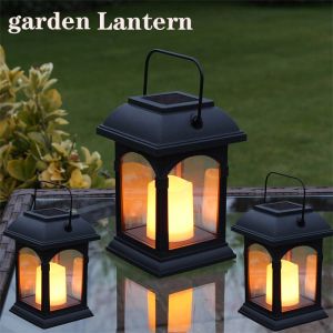 Outdoor Garden Solar Powered Hanging LED Lights Flickering Candle Lantern Lamp For Patio Garden Christmas Decorative Light