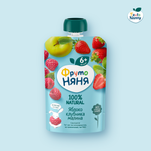 เบบี้เพียวเร่ แอปเปิ้ล ราสป์เบอร์รี และสตรอว์เบอร์รี โดย FrutoNanny – ธรรมชาติ 100% ไม่มีน้ำตาลเพิ่ม ไม่มีสีสังเคราะห์ ปลอดจีเอ็มโอ 90 กรัม