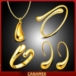 Miễn phí vận chuyển✨ 4Pcs Thời Trang Teardrop Trang Sức Set Cho Phụ Nữ Đơn Giản Nhẫn Vòng Cổ Vòng Tay Bông Tai Set Cho Tiệc Cưới Trang Sức