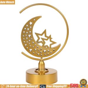 [Vktech]Metal Crescent Moon Lamp Battery Powered Gold Ramadan Night Lights for Home Party Islamic Gift