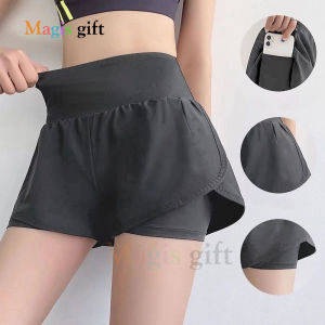 Pendek Celana 2 in 1 Olahraga  Legging Wanita Pakaian  High Waist Polos Bersepeda Yoga Running Sport Fitness