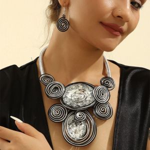 WININ Crystal Gem Statement Necklace Earring Set Handmade Irregular Banquet Jewelry  Design Woven Accessories Neck Chains for Women