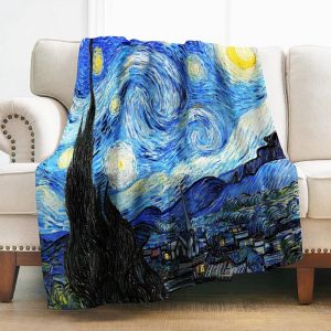 Levens Van Gogh The Starry Night Throw Blanket Abstract Theme Decor for Couch Bed Sofa Travelling Camping Birthday Christmas Soft Cozy Lightweight Flannel Fleece Blankets for Kids 50"x60"