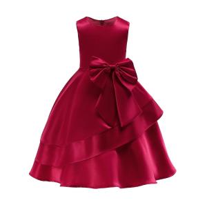 Girls Dresses Silk Princess Wedding Gowns Formal Sleeveless Bow Party Kids Teenage clothing Fashion