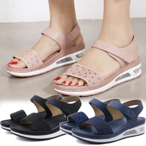 36-42 Air Cushion Sandals for Women Stitching Wedge Soft Comfy Shiny Rhinestone Ladies Shoes Leisure Popular Style Office Wear Korean