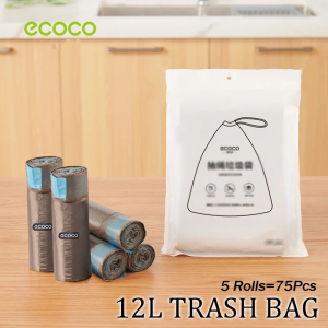 Ecoco Press-Type Narrow Trash Can8L 12L Space-saving Large Capacity Trash Bin with Cover Automatic Packaging Free 1-Roll Drawstring Trash Bag