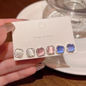 Swag Korean Retro Imitation Opal Stud Earrings New 2025 Trendy Ear Piercing Exquisite Girl Gifts