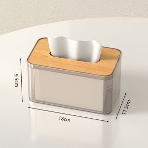 happyhouse ถูกที่สุด กล่องใส่ทิชชู่มินิมอล ฝาไม้ไผ่ หนาเเข็งแร็ง การออกแบบเปิดกว้างง่าย สง่างามง่ายต่อการดึงกระดาษ B-001