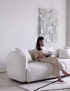 Cream style lamb plush sofa - modern minimalist small living room double seat small sofa