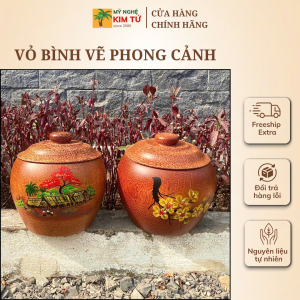 [TẶNG KÈM ẤM] Vỏ Bình Gỗ Dừa Ủ Ấm Giữ Nhiệt Cao Cấp Trang Trí & Quà Tặng Sang Trọng Mẫu Phong Cảnh Ngẫu Nhiên 500ml - KIM TỨ