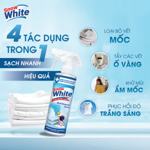 Chai xịt tẩy trắng quần áo Snow White 500ml Chính hãng – Xóa ố vàng vết bẩn cứng đầu trắng sáng như mới