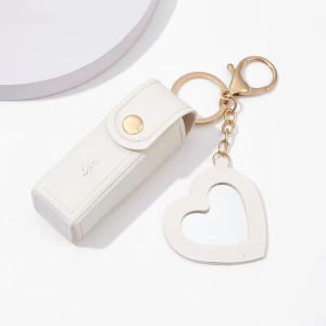 Lipstick Bag  Keychain PU Leather Lip Gloss Bag Bag Case For Travel Portable Mini with Mirror