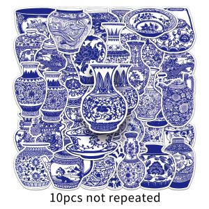 50pcs gaya cina kartun biru dan putih pelekat porselin peribadi grafiti kreatif Decal DIY hiasan botol air cawan Teapot perabot pelekat