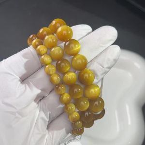 Authentic 7A Tigers Eye Stone Yellow Round Beaded Bless Women Bracelet Fashion Jewelry with Certificate