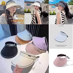หมวก Visor หมวกสำหรับผู้หญิงชายหาด ป้องกันรังสียูวีพับผู้ชาย หมวกปีกขนาดใหญ่ ที่ว่างเปล่าด้านบน