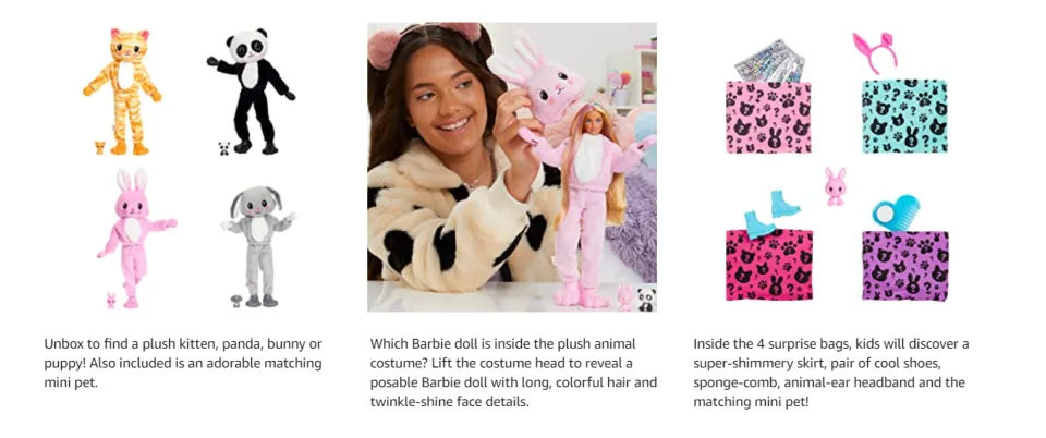 Barbie Cutie Reveal Doll with Puppy Plush Costume & 10 Surprises Including  Mini Pet & Color Change, Gift for Kids 3 Years & Older 