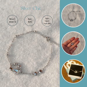 Lắc tay bạc mặt tròn đính đá CZ đổi màu SILVER CHIC LT05 bạc 925