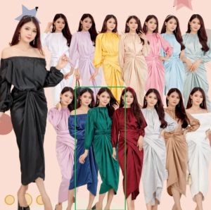 COD Slavina Kaftan Ikat Lilit Satin Polos Tebal Baju Kondangan Kaftan Sabrina Kerah Full Karet