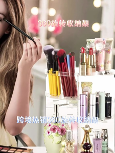 Desktop Makeup Organizer 360 Rotation Acrylic Storage Rack for Beauty Product Large Capacity Cosmetics Display Stand