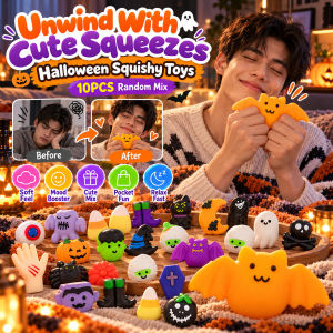 Halloween Squishy Toy Stress Relief Fidget Toy Soft Squeeze Toy Cute Cartoon Pumpkin Spider Doll Halloween Decoration Party Favour for Kids Adults