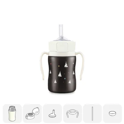 [Korea]🇰🇷 AUTHENTIC Grosmimi Stainless Steel Straw bottle thermos insulated Feeding Water bottle cold storage Spill Proof no Spill Magic Sippy Handle cup for Baby and Toddlers